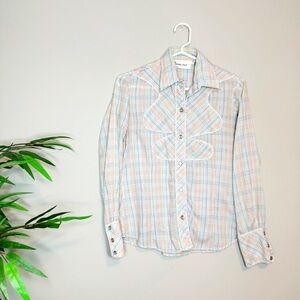 Vintage Avante West Pearl Snap Rainbow Plaid Western Button Down